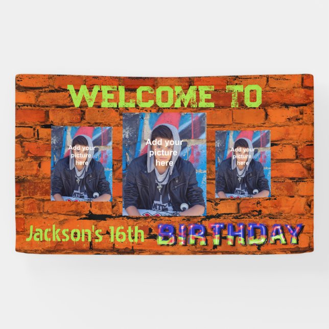 Brick wall picture birthday  banner (Horizontal)