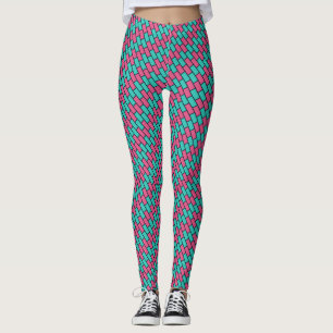 Brick Wall Pink Navy Minimal Pattern Leggings