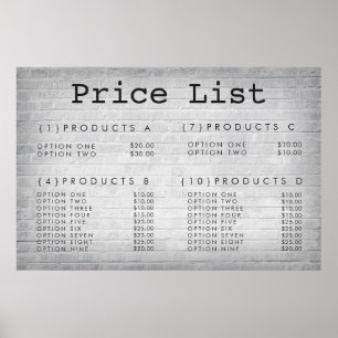 Brick Wall Service Price Menu Custom Printed Poster
