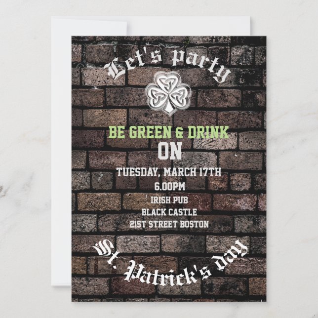 Brick wall trendy grundge Irish shamrock Invitation (Front)