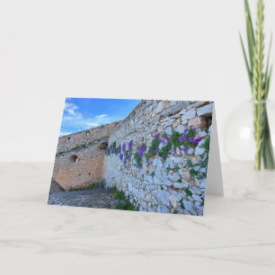 Brick Wall With Purple Flowers Nafplion Greece Card