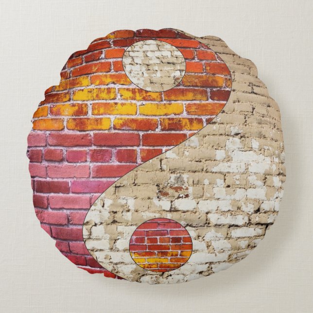 Brick Yin Yang Round Throw Pillow (Front)