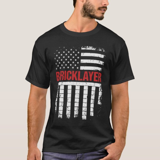 Bricklayer American Flag Construction Worker T-Shirt (Front)