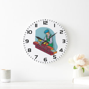 Bricklayer At Work Large Clock