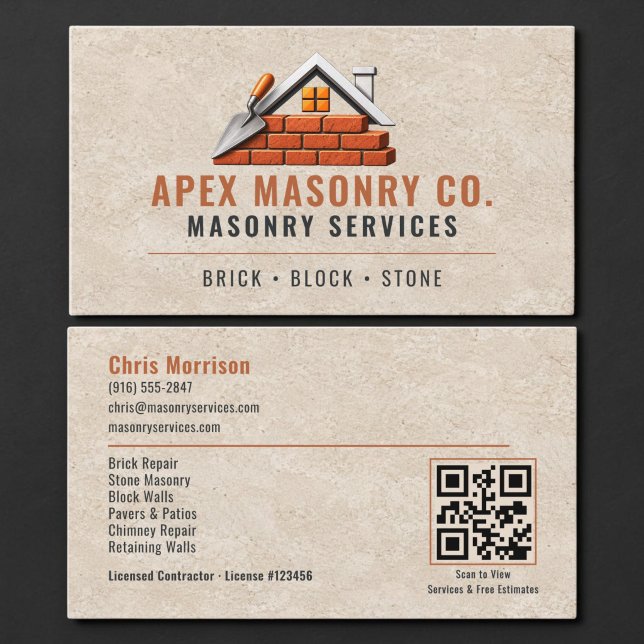 Bricklayer Masonry QR Code Professional Business Card (Creator Uploaded)