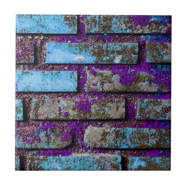 Bricks Blue and Purple Textured Ceramic Tile (Front)