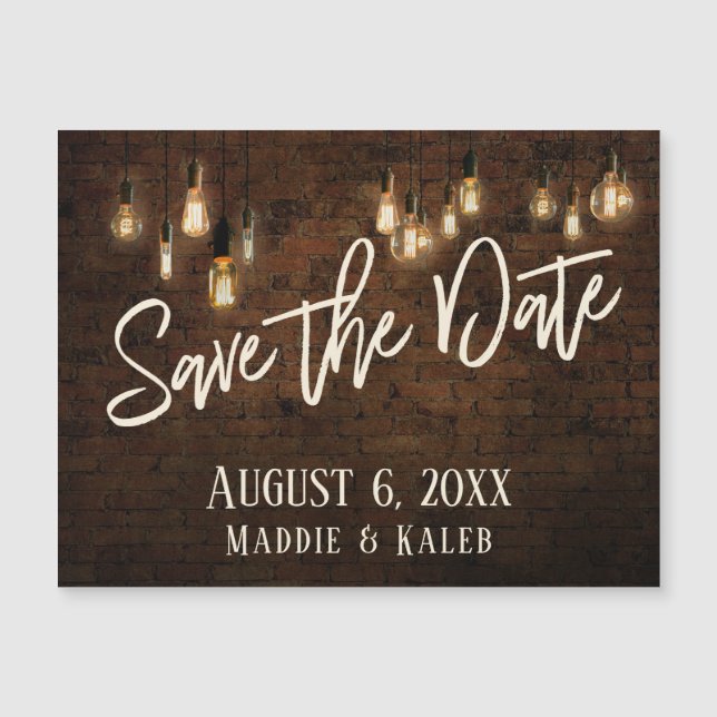 Bricks Edison Lights Save the Date Magnetic Card (Front)