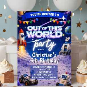 Bricks Out of this world space birthday invitation