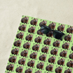 Brickwork Burrow: A Wombat's Green Canvas, Beach Towel