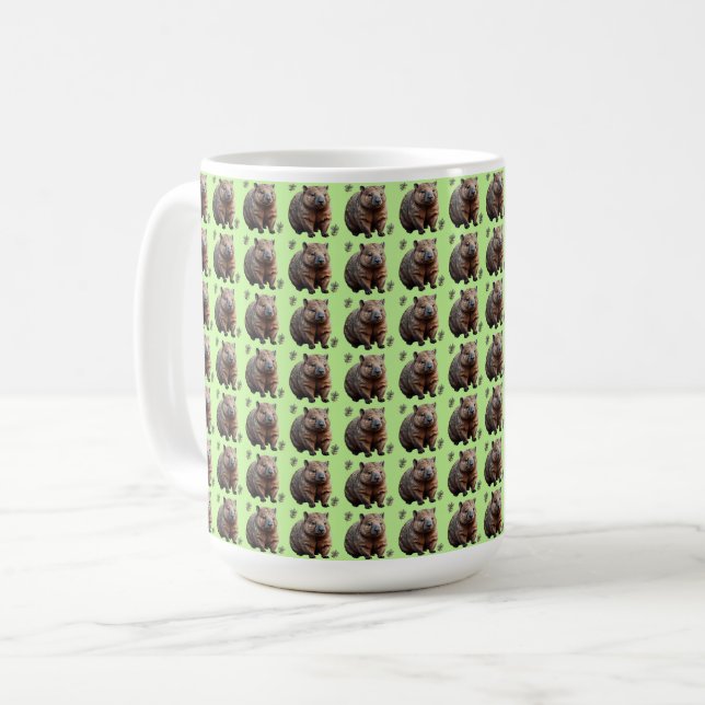 Brickwork Burrow: A Wombat's Green Canvas, Coffee Mug (Front Left)
