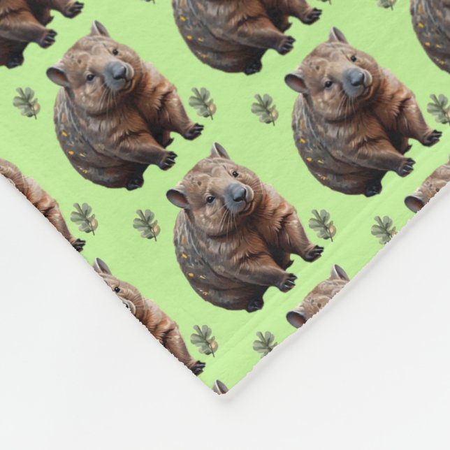 Brickwork Burrow: A Wombat's Green Canvas, Fleece Blanket (Corner)