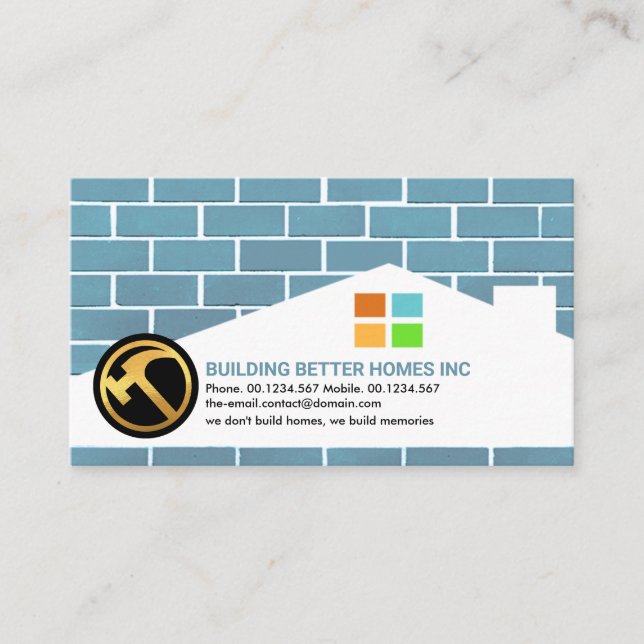 Brickwork Masonry Home Building Silhouette Roofing Business Card (Front)