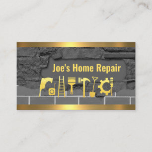 Brickwork Masonry In Gold Border Business Card