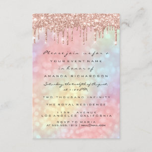 Bridal 16th Rose Gold Wedding Holographic Drips Invitation