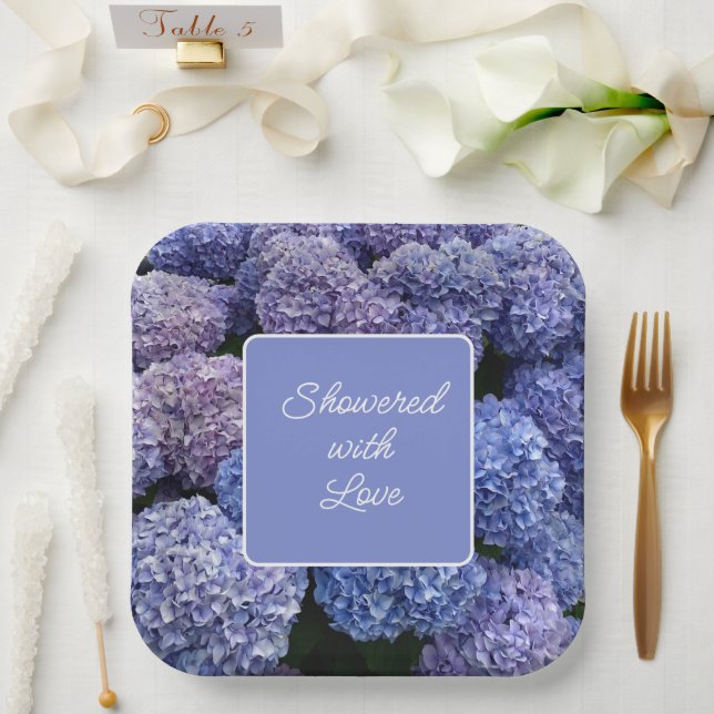 Bridal, Baby shower plates Purple, Blue Hydrangea (Wedding)