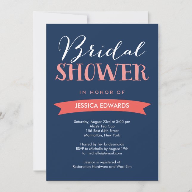 Bridal Banner Bridal Shower Invitation - Navy (Front)