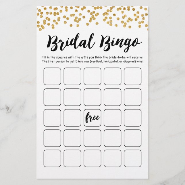 Bridal Bingo Bridal Shower and Hen Party game (Front)