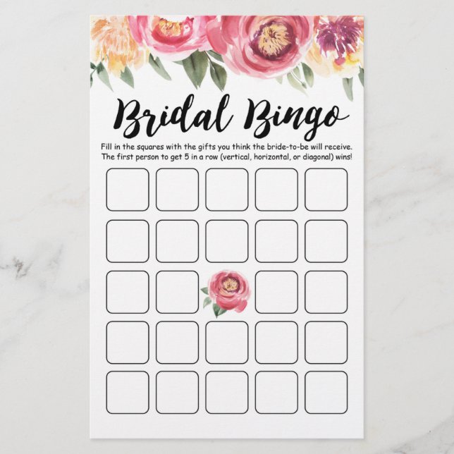 Bridal Bingo Bridal Shower and Hen Party game (Front)