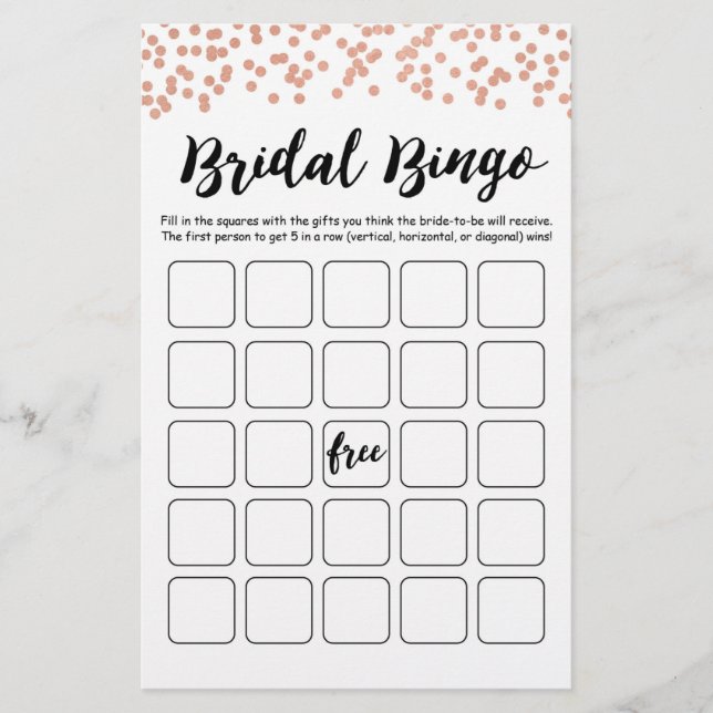 Bridal Bingo Bridal Shower and Hen Party game (Front)
