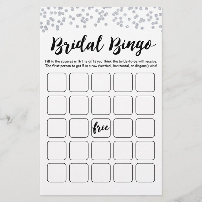 Bridal Bingo Bridal Shower and Hen Party game (Front)