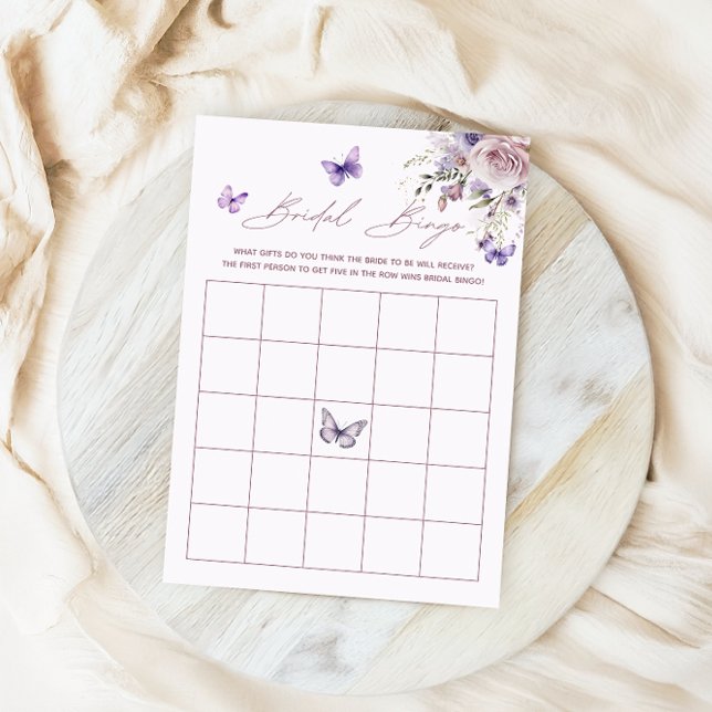 Bridal Bingo Butterfly Purple Bridal Shower Game Invitation (Creator Uploaded)