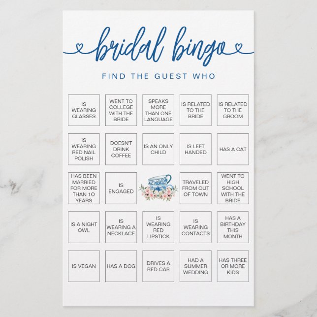 Bridal Bingo Find the Guest Bridal Shower Game (Front)