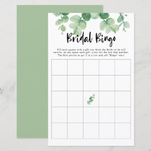 Bridal Bingo Game Watercolor Eucalyptus Greenery