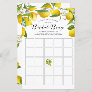 Bridal Bingo, Lemon Bridal Shower Bingo Games
