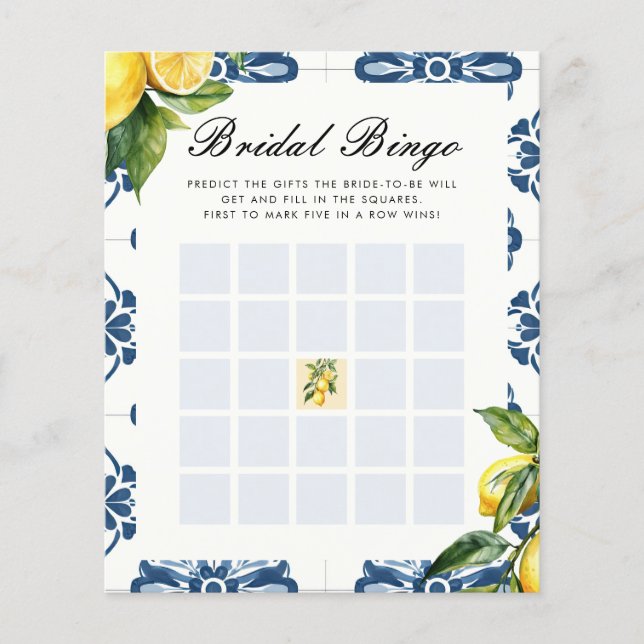 Bridal Bingo Lemon Positano Bridal Shower Game (Front)