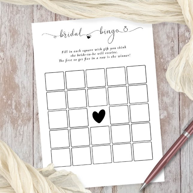 Bridal Bingo Shower White Game Card (Available digitally or printed)