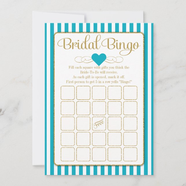 Bridal Bingo Turquoise Gold Bridal Shower Game Invitation (Front)