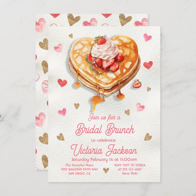 Bridal Birthday Pancake Heart Brunch Invitation (Front/Back)