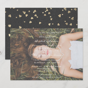 Bridal Birthday Party Photo Grey Grunge Confetti Invitation