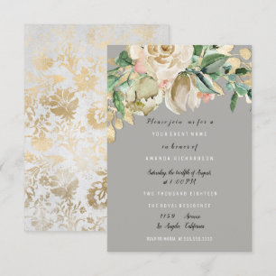 Bridal Birthday Party Rose Paint Floral Grey Grey Invitation