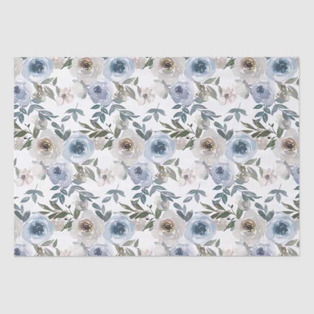 Bridal Blue and White Watercolor Roses  Tissue Paper (Front)