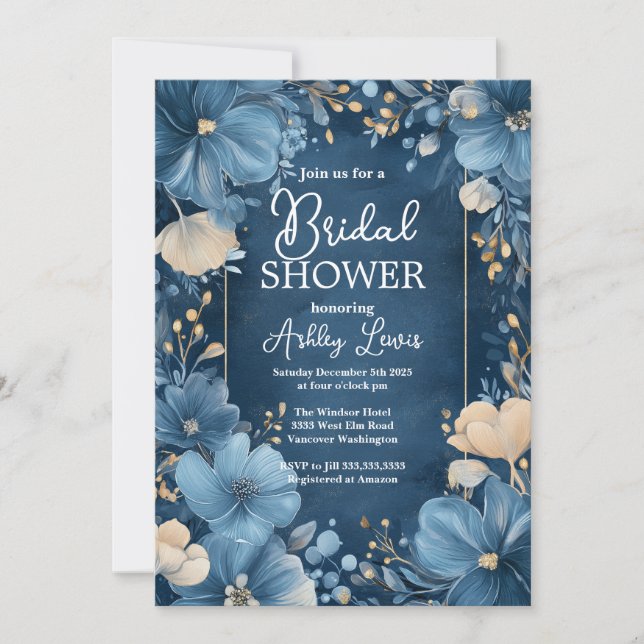 Bridal Blue love, Blue flowers Invitation (Front)