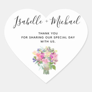 Bridal Bouquet Personalised Wedding Thank You Heart Sticker