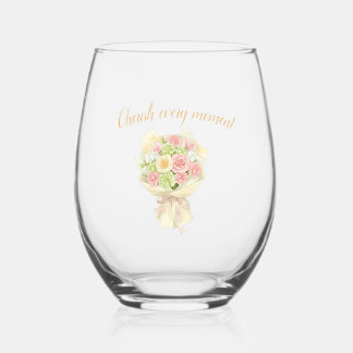 bridal bouquet stemless wine glass