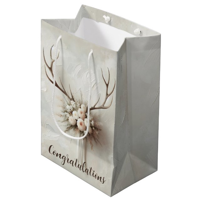 Bridal Bouquet With Deer Antlers Medium Gift Bag (Front Angled)