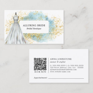 Bridal Boutique Blue Gold QR Code Appointment Business Card