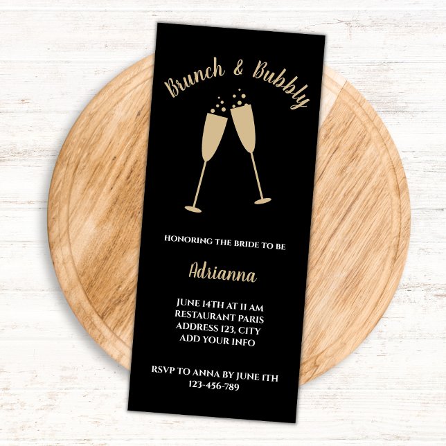 Bridal Brunch And Bubbly Elegant Black And Gold Invitation (bridal brunch and bubbly invitation brunch and bubbly baridal shower black and golden champagne )