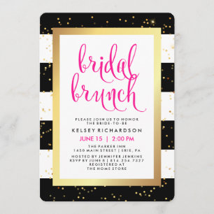 Bridal Brunch   Black White Gold and Pink Shower Invitation
