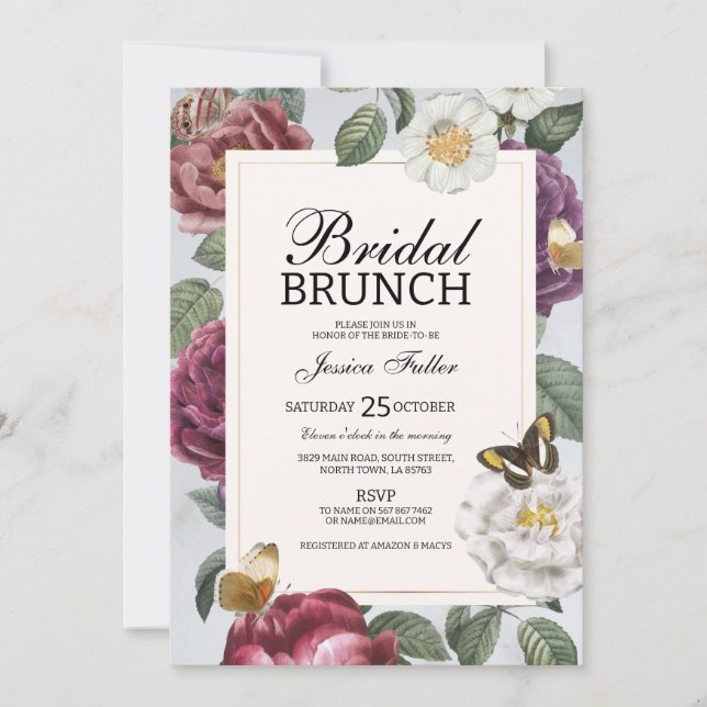 Bridal Brunch Bloom Floral Butterfly Vintage Invitation (Front)