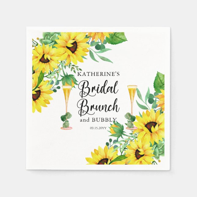 Bridal Brunch & Bubbly Shower Boho Sunflowers Napkin (Front)