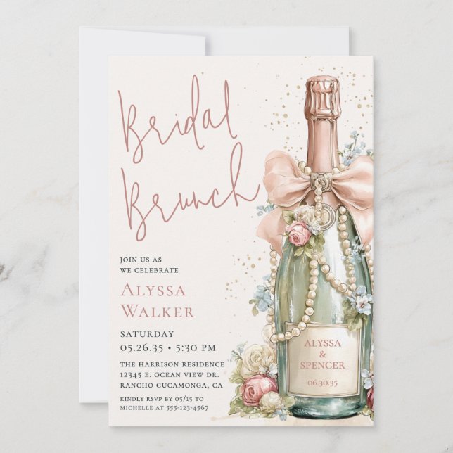Bridal Brunch Champagne Bottle Invitation (Front)