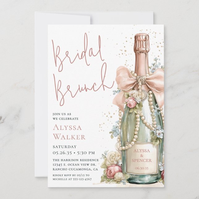 Bridal Brunch Champagne Bottle Invitation (Front)