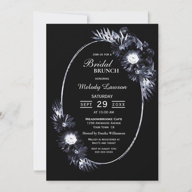 Bridal Brunch Elegant Moody Black Floral Invitation (Front)