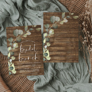 Bridal Brunch Greenery Eucalyptus Rustic Wood Invitation