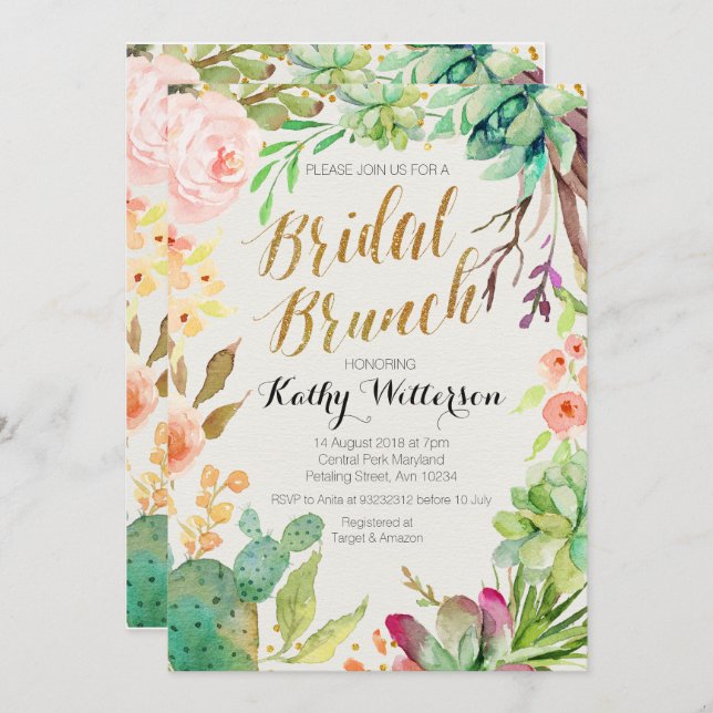 Bridal brunch invitation Succulent cactus (Front/Back)