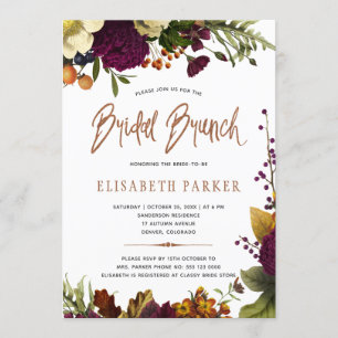 Bridal brunch modern fall floral bridal shower invitation
